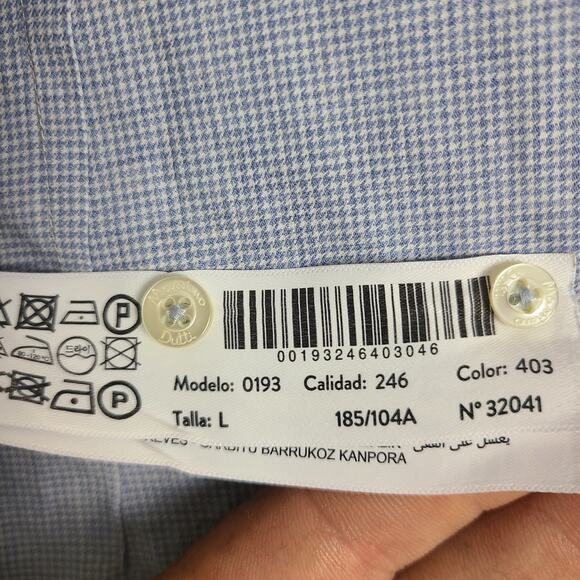 Massimo Dutti Shirt Mens Size Large Blue Houndstooth Button Up Cotton - Picture 4 of 9